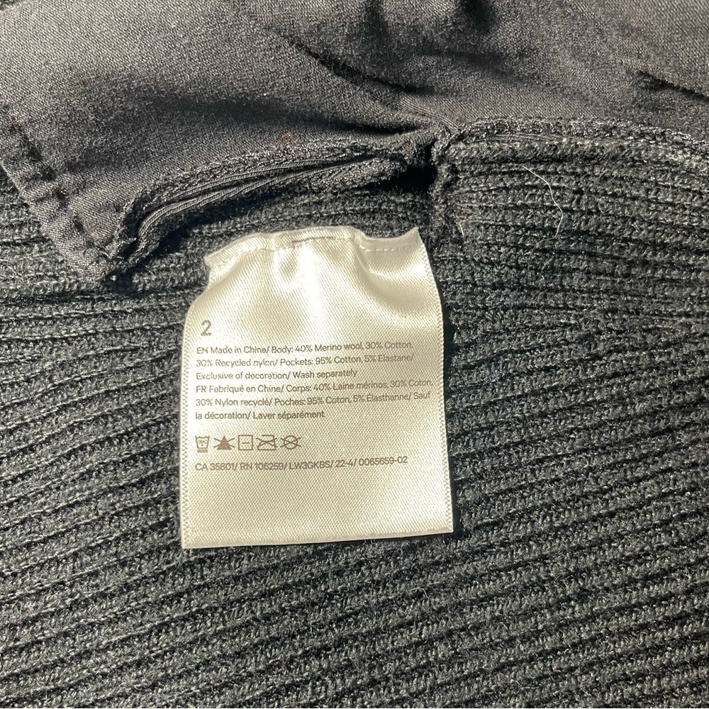 Lululemon Size 2 (med) black ribbed knit open wool blend cardigan cozy Cabinco… - Picture 6 of 8